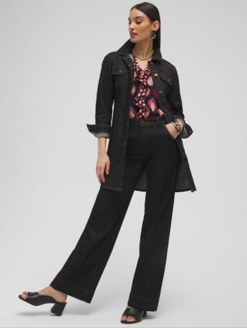 New Chico's Women’s High Rise Wide Leg Jeans In Midnight Rinse Size 8 Petite